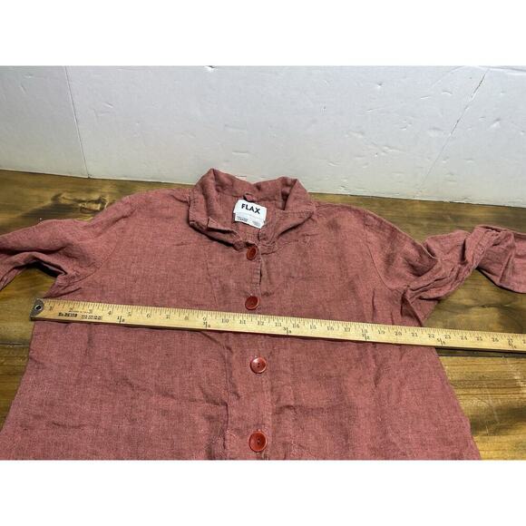 Flax 100% Linen Oversized Lagenlook Button Down Blouse Pockets Size Large Red - Picture 11 of 14